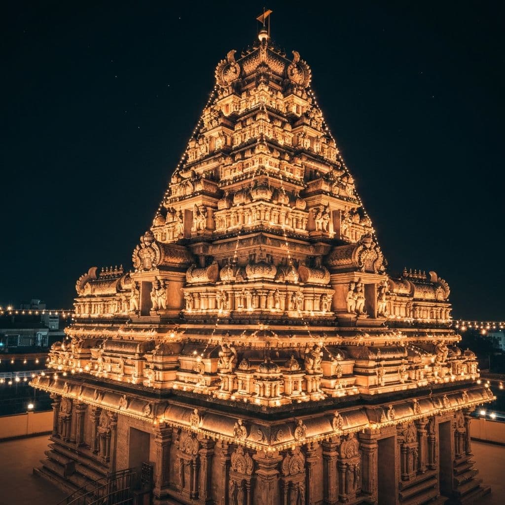 Temple illuminated at night